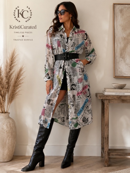 Live 4 Truth Dresses & Skirts - Live 4 Truth Newspaper Print Sheer Shirt Dress Tunic Medium